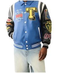 True Religion - Faux Leather Patch Embroidery Varsity Jacket - Lyst
