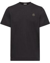 Moncler - Double Leather Logo Cotton T-Shirt - Lyst
