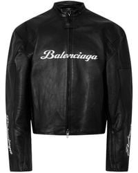 Balenciaga - Logo Leather Biker Jacket - Lyst