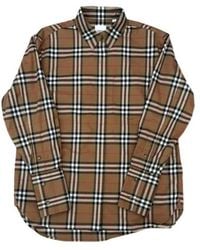 Burberry - Regular Fit Check Stretch Cotton Shirt - Lyst