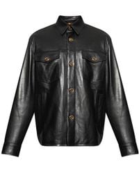 Versace - Button-Up Leather Overshirt - Lyst