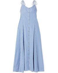 Rosie Assoulin - Pleated Striped Poplin Maxi Dress - Lyst