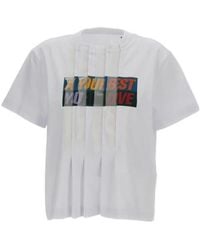 Sacai - Graphic-Print Organza-Trimmed T-Shirt - Lyst