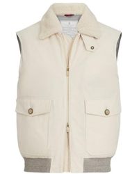 Brunello Cucinelli - Waxed Techno Cotton Down Vest With Detachable Shearling Collar - Lyst