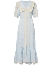 RIXO London - Edina Embroidered Cotton Midi Dress - Lyst