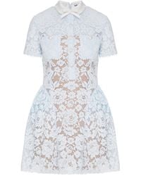Self-Portrait - Short Floral Lace Dress With Collar And Jewel Buttons - Lyst