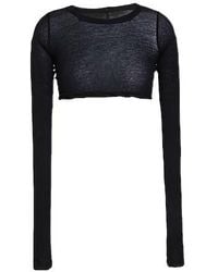 Rick Owens - Solid Color Long-Sleeve Cropped Knit Top - Lyst