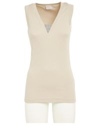 Brunello Cucinelli - Ribbed Hem V-Neck Top - Lyst
