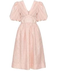 Sea - Puff-Sleeve V-Neck Midi Dress - Lyst