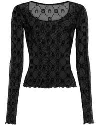 Marine Serre - Moonogram Mesh Flock Long Sleeves Roundneck Top - Lyst