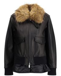 Sacai - Leather Jacket With A Plush Collar - Lyst