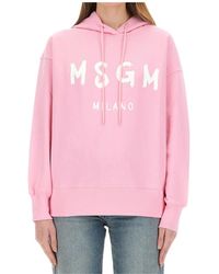 MSGM - Logo-Print Drawstring Hoodie - Lyst