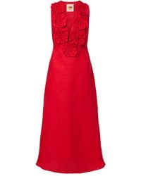 FARM Rio - Floral-Appliqué Halterneck Linen Midi Dress - Lyst