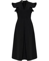 Moschino - Ruffled V-Neck Midi Dress - Lyst