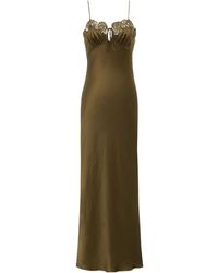 Saint Laurent - Lace-Trimmed Silk-Satin Midi Dress - Lyst