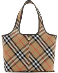 Burberry - Small Checked Top Handle Bag - Lyst
