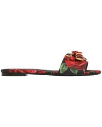 Dolce & Gabbana - Rose-Print Brocade Flat Slides - Lyst