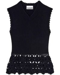 Ganni - Crochet Peplum Knitted Top - Lyst