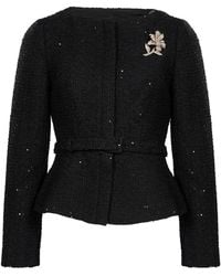Roland Mouret - Flower Brooch Sequin Boucle Jacket - Lyst