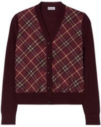 Burberry - Wool-Silk Check Panel Cardigan - Lyst