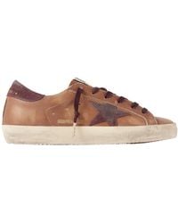 Golden Goose - Super-Star Distressed Suede-Trimmed Leather Sneakers - Lyst
