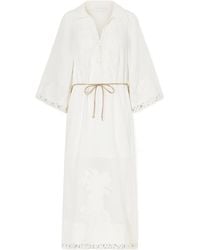 Zimmermann - Indra Embroidered Belted Ramie Maxi Dress - Lyst