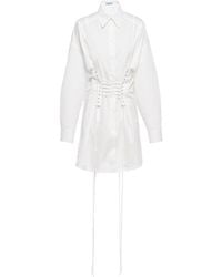 Prada - Lace-Up Long Sleeved Shirt Dress - Lyst