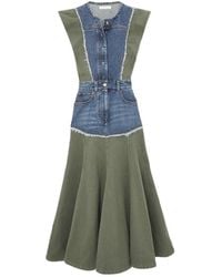 Chloé - Paneled Denim Midi Dress - Lyst