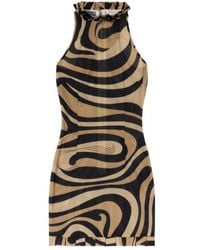 PUCCI - Pleated Printed Mesh Mini Dress - Lyst