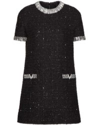 Valentino - Embroidered Glaze Tweed Short Dress - Lyst