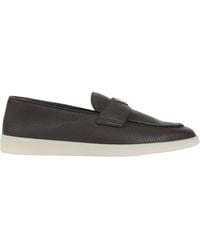Prada - Logo Plaque Almond Toe Loafers - Lyst
