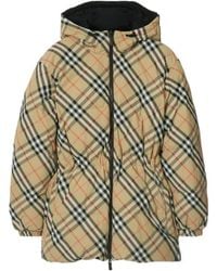 Burberry - Checked Hooded Reversible Down Jacket - Lyst