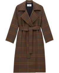 Saint Laurent - Checked Belted Long Coat - Lyst