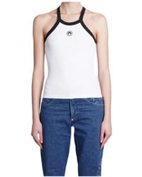 Marine Serre - Crescent Moon Embroidered Racerback Ribbed Top - Lyst