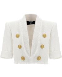 Balmain - Cropped Bouclé Tweed Jacket - Lyst