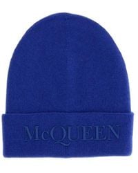 McQueen - Logo Embroidered Knit Beanie - Lyst