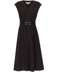 Michael Kors - Michael Stretched Poplin Belted Midi Dress - Lyst