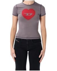 DIESEL - Heart Printed Crewneck T-Shirt - Lyst