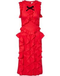 ShuShu/Tong - Bow-Detail Ruffled Linen Midi Dress - Lyst