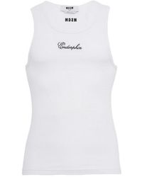 MSGM - Logo Cotton Blend Tank Top - Lyst