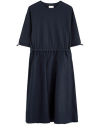Moncler - Abito Cotton And Woven Midi Dress - Lyst