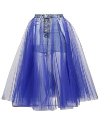 Unravel Project - Tulle Spliced Denim Skirt - Lyst