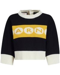 Marni - Logo Intarsia Cropped Knitted Jumper - Lyst
