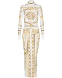 Balmain - Long Printed Bodycon Dress With Foulard Pattern - Lyst