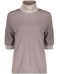 Herno - Short-Sleeve Turtleneck Knitted Top - Lyst
