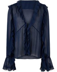 Alberta Ferretti - Ruffled Sheer Blouse - Lyst