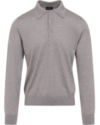 Brioni - Long Sleeve Knit Polo Shirt - Lyst