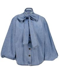 Zimmermann - Bow-Neck Denim Top - Lyst