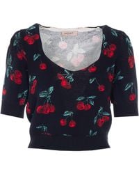 Twinset - Cherry-Print Short-Sleeve Knitted Top - Lyst