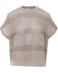 Brunello Cucinelli - Short Sleeved Knitted Top - Lyst